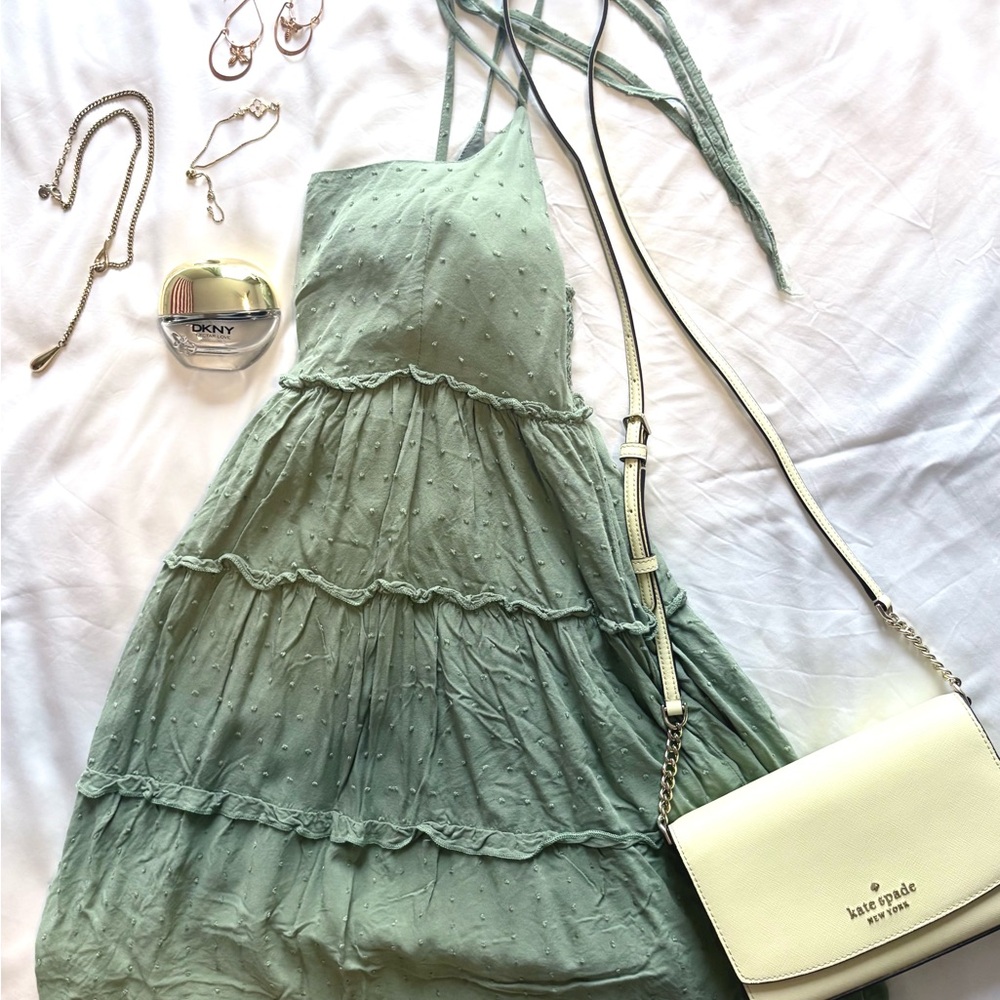 Light Green Tiered Midi Dress - Brand: